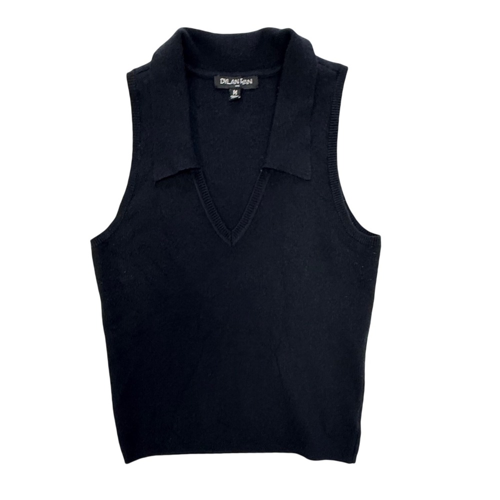 Dylan Ryan NYC Womens Black Sleeveless Polo Knit Top V-Neck Sweater Vest